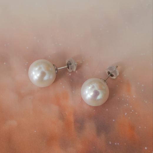 阮仕珍珠 纯简系列S925银淡水珍珠耳饰 11-12mm  正圆 微瑕 极强光 商品图0