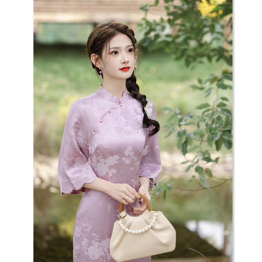 GX苏杭旗袍改良新中式长款倒大袖旗袍2025春夏新款日常可穿提花旗袍 商品图3