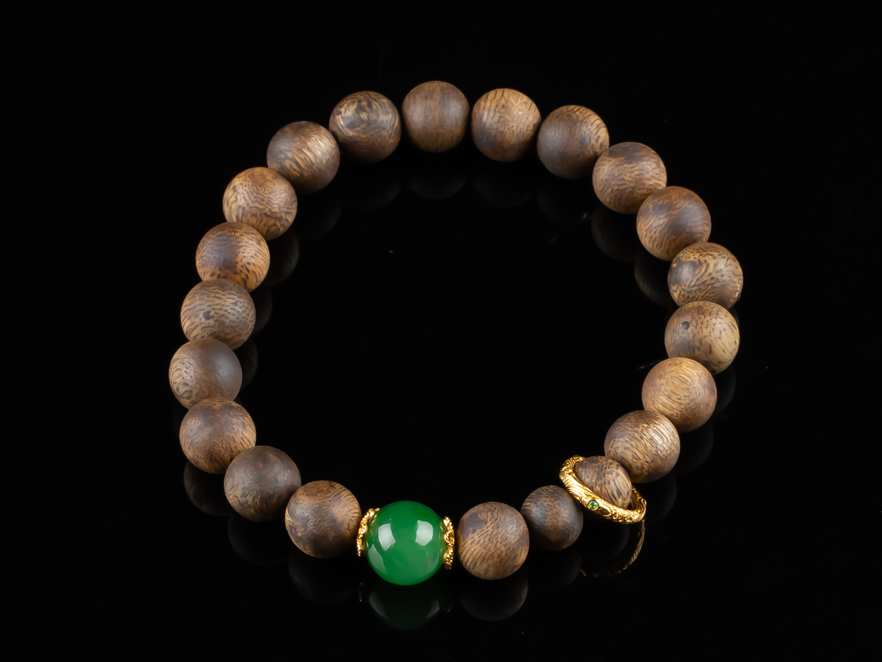 XY0148沉香碧玉925银跑环手串