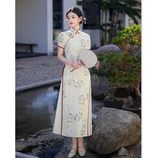 GX长款素雅改良新中式奥黛旗袍裙2025春夏新款年轻女士日常可穿奥黛 商品图2