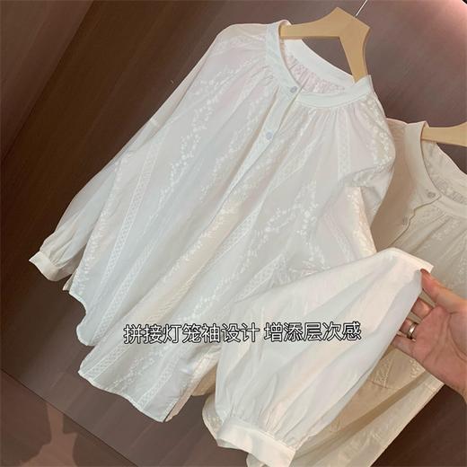 法式温柔刺绣小灯笼袖纯棉衬衫 商品图10