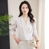 丁摩真丝衬衫女时尚纯色V领设计感简约紫色桑蚕丝上衣AL 商品缩略图1