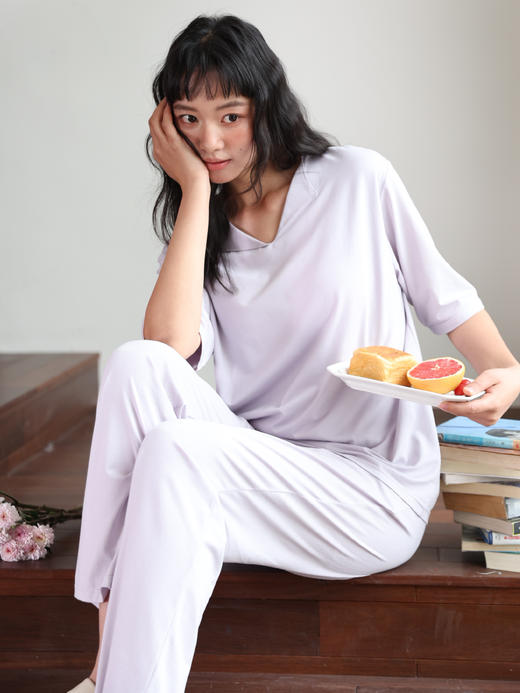 蚕养·带胸垫家居服  棉+人棉混纺+桑蚕丝成分爽滑亲肤免穿Bra 商品图3