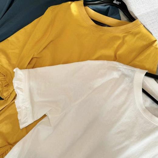 2025新品  佳佳同款【初始告白】荷叶边纯色五分袖T气质显瘦时尚遮肉百搭简约 商品图1