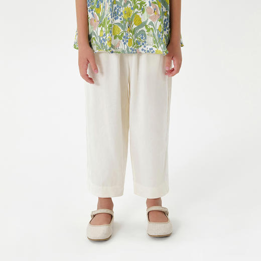 【天然亚麻】马克珍妮女童花边腰直筒九分裤 儿童裤子夏装550332 商品图1