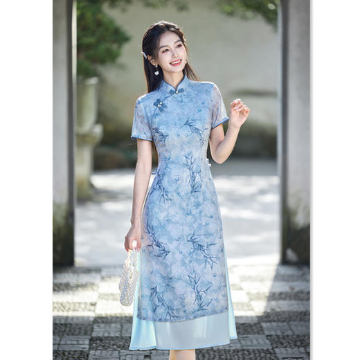 GX民族风长款剪花奥黛旗袍裙2025春夏新款复古改良中式年轻女士奥黛 商品图0