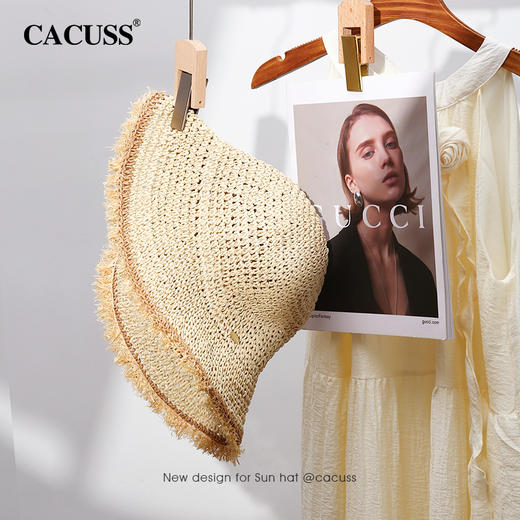 【CACUSS防晒】原野毛边防晒草帽 透气自然纤维草编沙滩帽 可卷曲随身遮阳帽太阳帽渔夫帽 商品图5