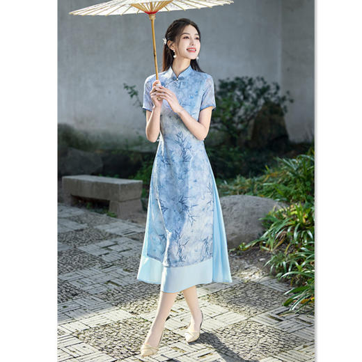 GX民族风长款剪花奥黛旗袍裙2025春夏新款复古改良中式年轻女士奥黛 商品图2