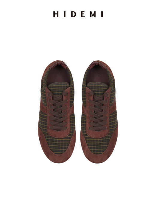 HIDEMI citywalk轻跑鞋系列梭织尼龙拼接麂皮系带德训鞋球鞋 浅卡其拼白/格纹拼棕 商品图13