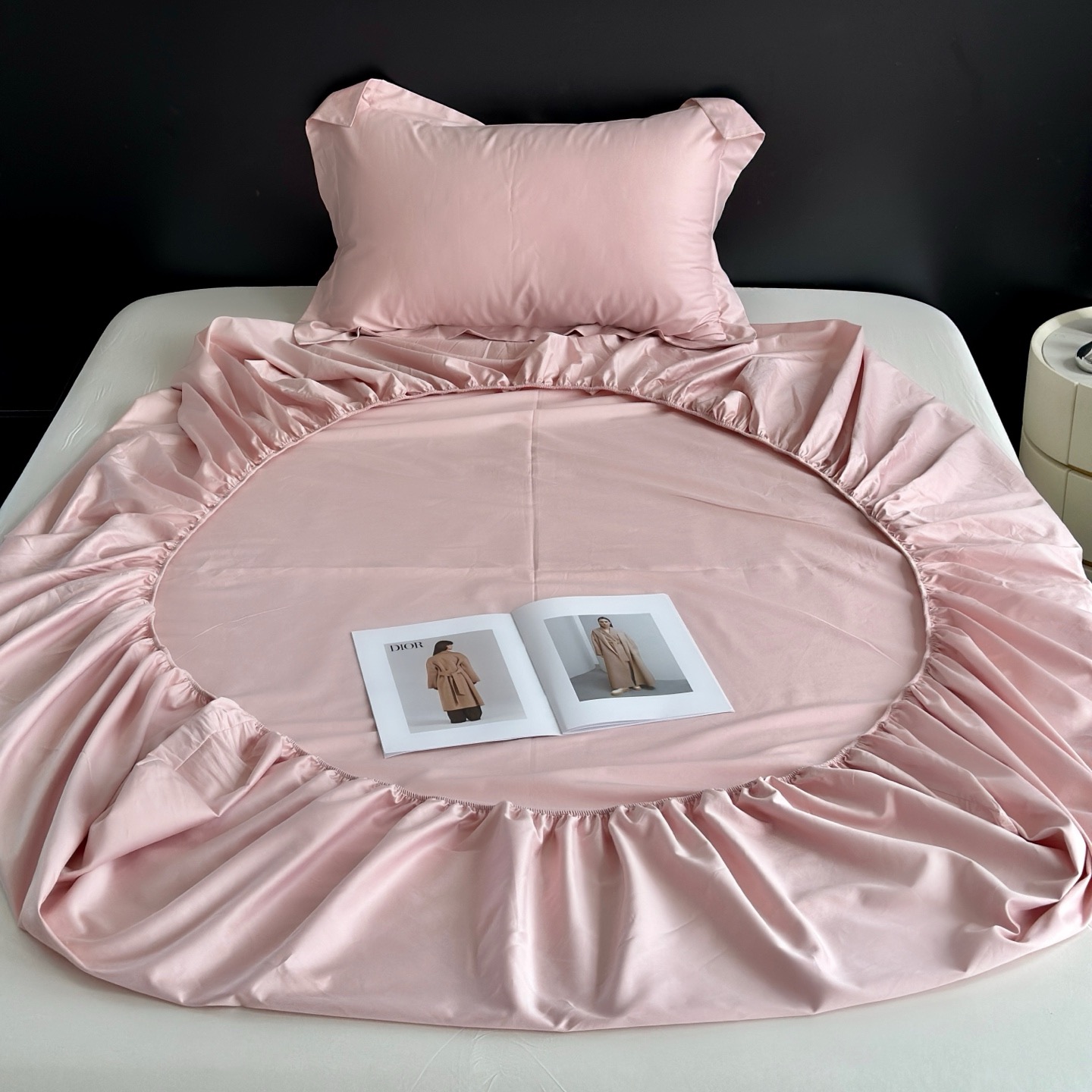 自然醒长绒棉贡缎床笠纯棉100全棉床罩单件纯色床套1米5防滑全包CY