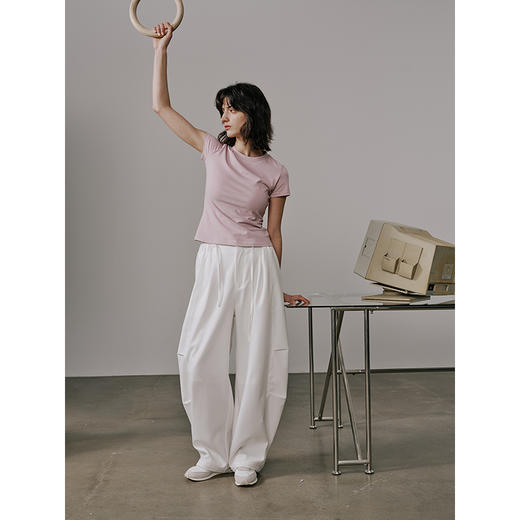 UMILAB【云游】棉×莱赛尔混纺触感丝滑发泡logo修身显瘦T恤T718M 商品图3