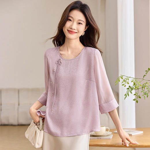 QY6712 国风设计感小众女式t恤洋气减龄短款显瘦七分袖上衣夏季 商品图3