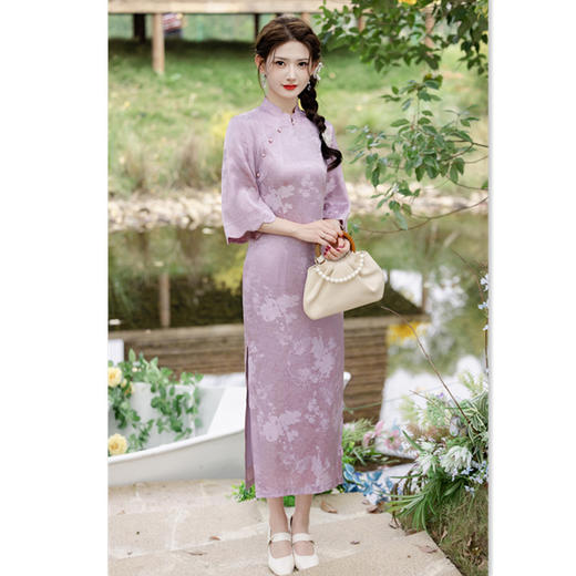 GX苏杭旗袍改良新中式长款倒大袖旗袍2025春夏新款日常可穿提花旗袍 商品图0