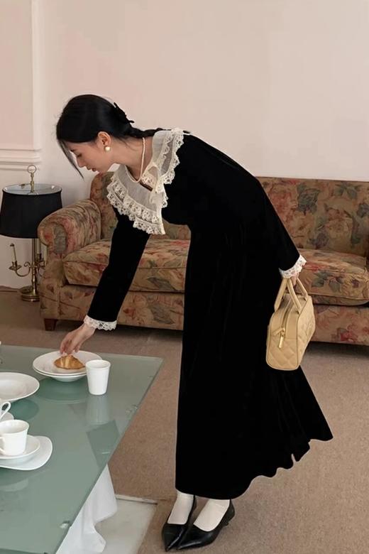 ELLA JADE 精致优雅蕾丝领丝绒连衣裙 19807 商品图4