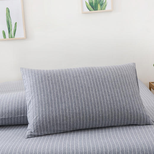 【针织棉枕套】日式无印全棉针织棉枕头套良品简约条纹纯棉单人天竺棉枕套一对 商品图4
