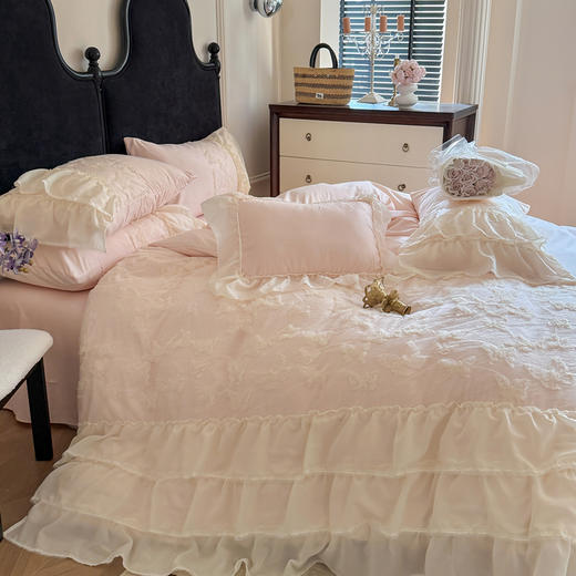 A类立体蝴蝶雪纺花边四件套  公主风蕾丝绣花套件 商品图5