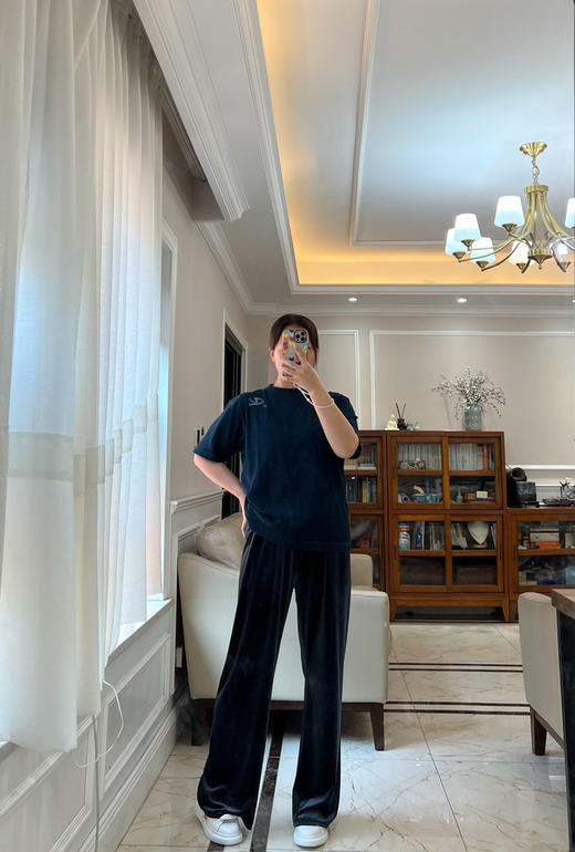 319-4 渠道货 EA丝绒阔腿裤 77聚酯18醋酸 滴胶松紧腰头 我穿灰蓝色38如图 商品图13