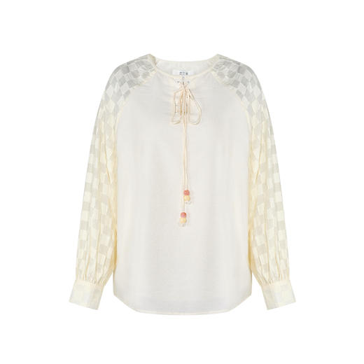 两三事 出格乖张 2025春季新款复古格子拼接绑带雪纺衫女宽松 商品图4