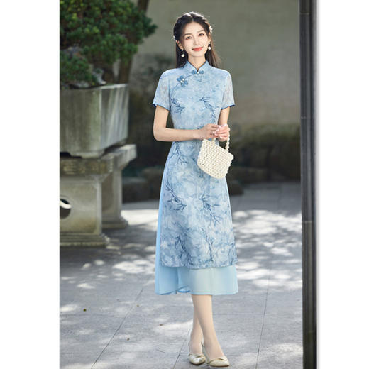 GX民族风长款剪花奥黛旗袍裙2025春夏新款复古改良中式年轻女士奥黛 商品图3