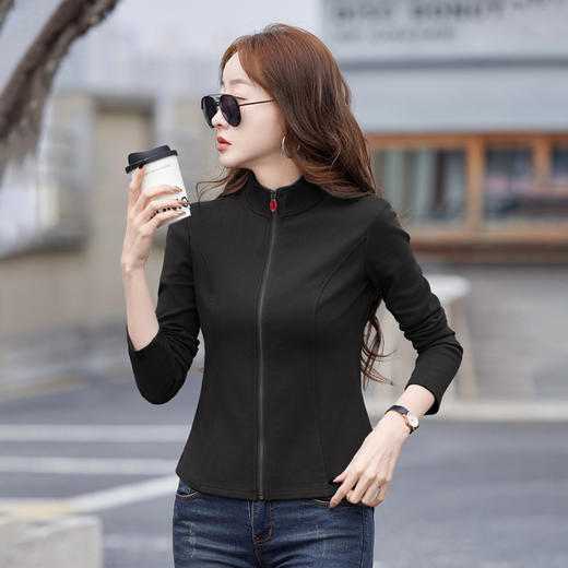 雀说新款立领拉链长袖t恤女装韩版棉质显瘦开衫AL6617 商品图5