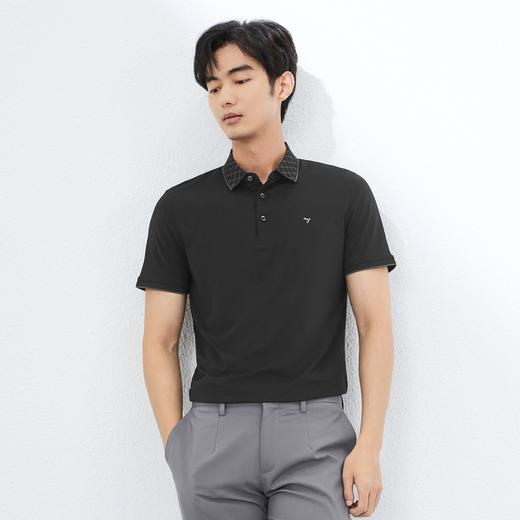 【领子提花】柒牌短袖POLO衫男夏季薄款弹力舒适字母提花翻领上衣128T71170 商品图1
