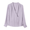 丁摩真丝衬衫女时尚纯色V领设计感简约紫色桑蚕丝上衣AL 商品缩略图4