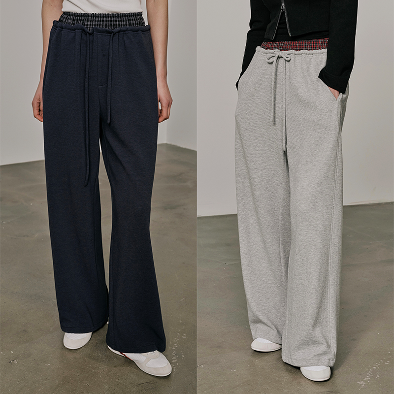 UMILAB【边界】肌理感垂顺亲肤双层松紧腰直筒卫裤休闲裤P1229W