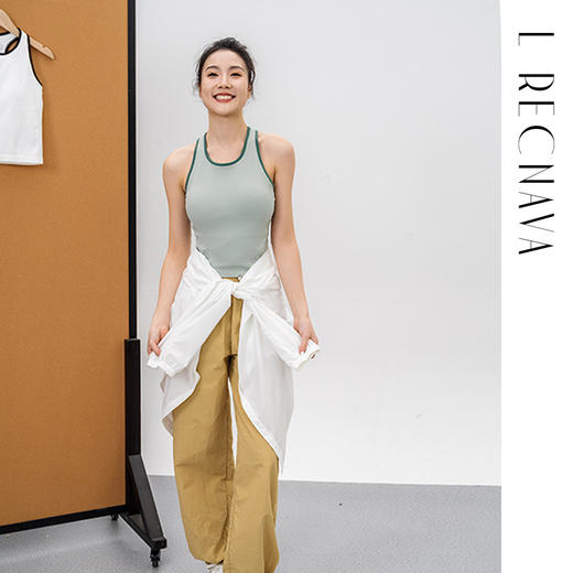 L RECNAVA 撞色无缝一体织中长工字背心 可拆卸胸垫 副乳友好 圆领好穿脱 加宽肩带显瘦 螺纹透气 商品图5