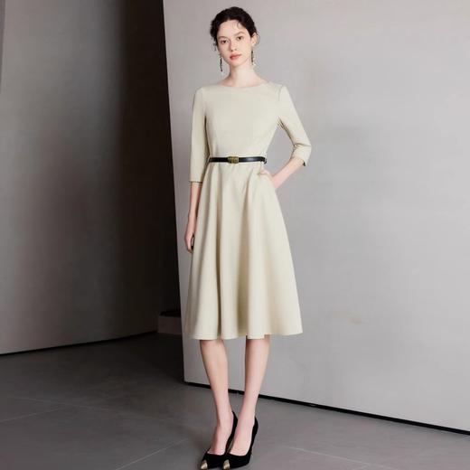 IWY/杏色新款气质春夏季连衣裙女修身收腰显瘦伞裙上班通勤穿搭A字裙Q1265 商品图2