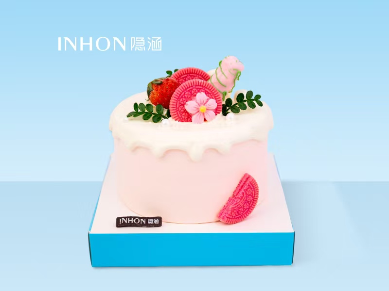 4英寸粉色马卡龙小生日蛋糕一个【只赠送餐具一套】