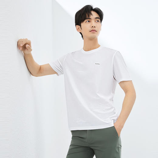 【国风图案T恤】柒牌短袖T恤男夏季2025新款暗纹提花休闲圆领上衣128T70540 商品图1