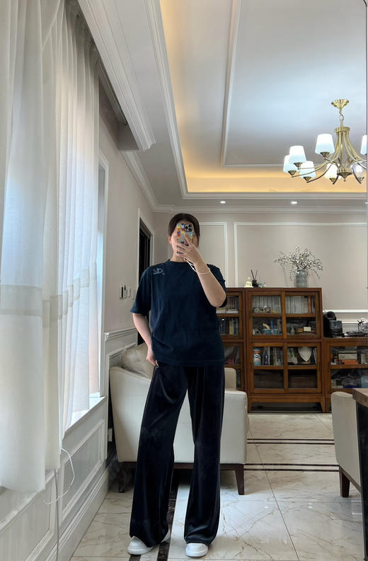 319-4 渠道货 EA丝绒阔腿裤 77聚酯18醋酸 滴胶松紧腰头 我穿灰蓝色38如图 商品图12