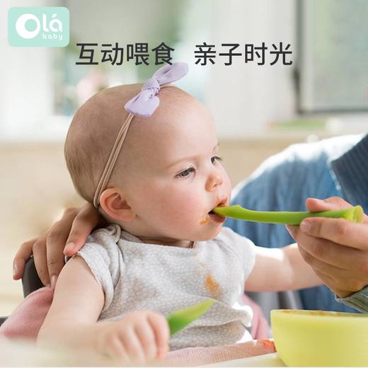 olababy绿芽餐勺宝宝吃饭训练勺硅胶喂饭辅食勺安抚牙胶长短套装850004019252 商品图4