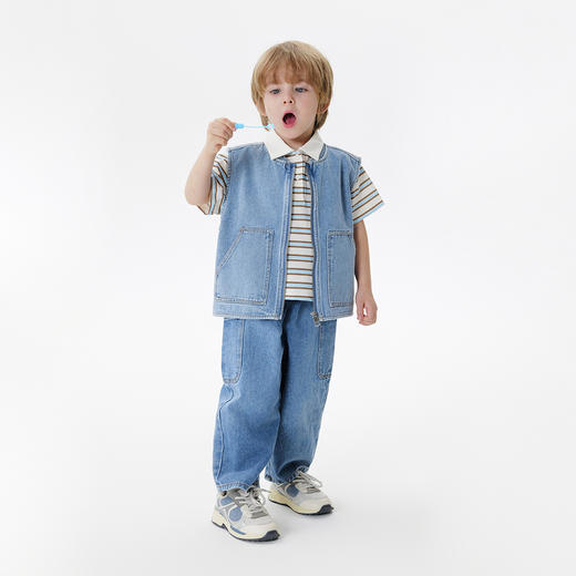 马克珍妮男童时尚纯棉牛仔小马甲2025年春装新款250062 商品图3