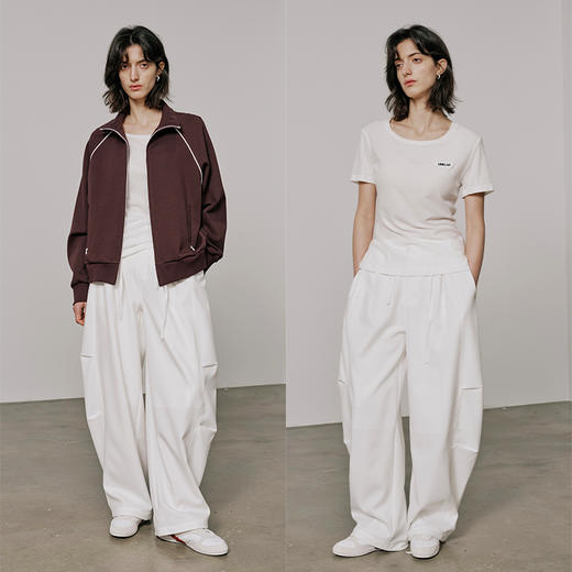 UMILAB【千帆】自在少年感半松紧腰立体捏褶K皱藏肉茧型裤P1225H 商品图2