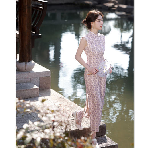 GX时尚改良新中式长款竹节麻无袖旗袍2025春夏新款日常旗袍裙 商品图3