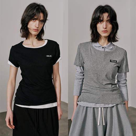 UMILAB【游离】100%强捻棉经典黑白灰微修身春夏短袖T恤女T715W 商品图0
