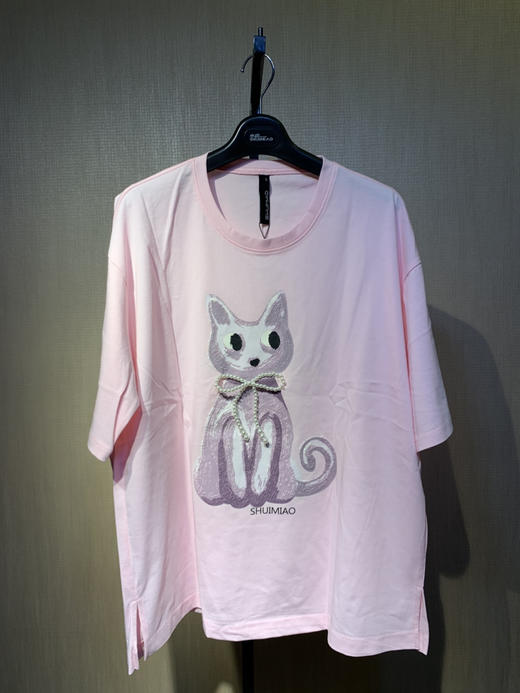 水淼2025夏新款纯棉柔软猫咪短袖T恤0239 商品图8