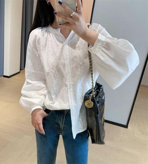 法式温柔刺绣小灯笼袖纯棉衬衫 商品图7