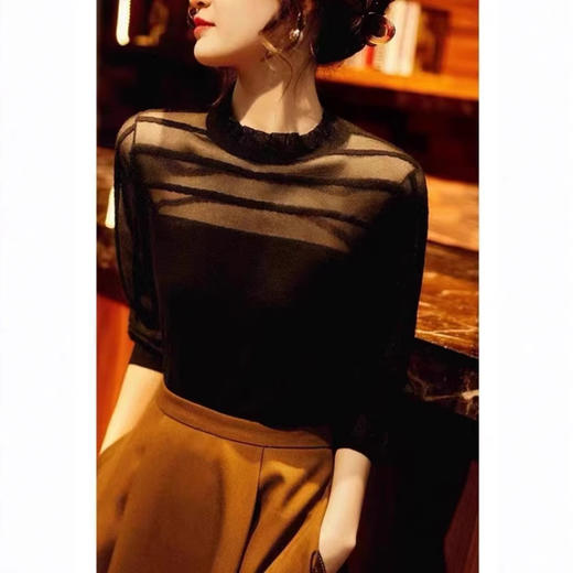 雀说柔软精致立领显瘦宽松休闲长袖针织衫新款内搭套头打底衫ALZ34115 商品图1