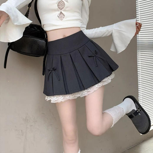 纯欲风蕾丝花边【a字显瘦半身裙】夏季新款 辣妹小众蝴蝶结高腰百褶短裙 商品图6