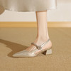 阿么手工女鞋水钻粗跟一字带后空凉鞋2025新款优雅百搭中跟鞋4CM 商品缩略图2