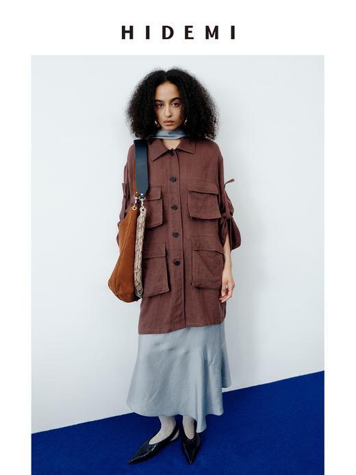 HIDEMI 水洗做旧感亚麻立体口袋猎装廓形薄外套阔腿裤两件套套装 商品图9