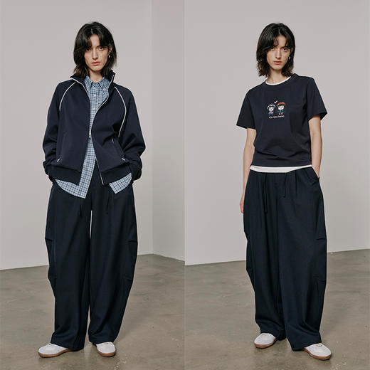 UMILAB【千帆】自在少年感半松紧腰立体捏褶K皱藏肉茧型裤P1225H 商品图1