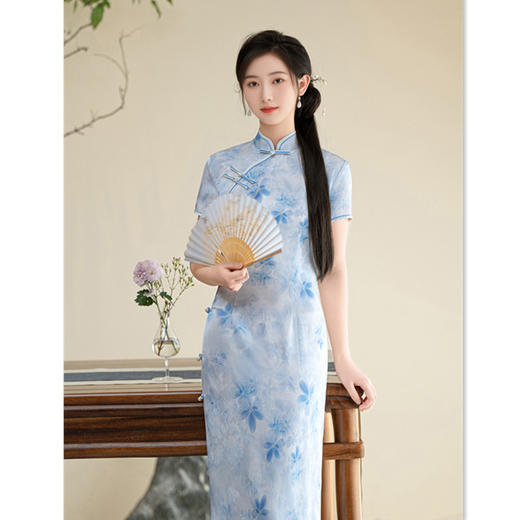 GX春夏季新款优雅素色旗袍中国风改良版复古中式少女款日常旗袍 商品图2