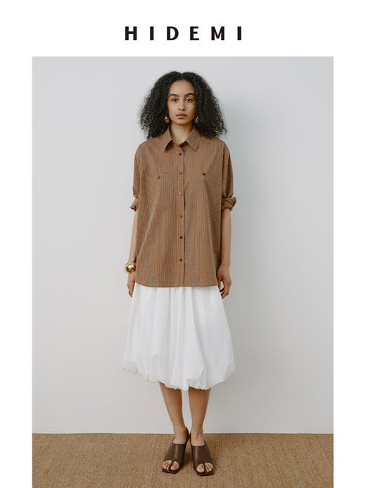 HIDEMI极简设计感压褶花苞甄选长绒棉纸感蓬蓬半身裙 黑色/自然白 商品图5