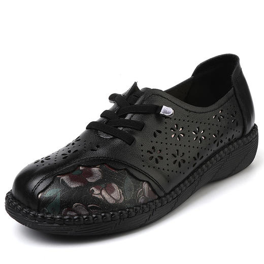 雀说新款女鞋软底不累脚头层牛皮平底百搭镂空厚底洞洞凉鞋AL982 商品图5