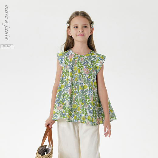 【马克珍妮 芦芙】女童花鸟童话飞袖衬衫儿童上衣夏装新款240371 商品图0