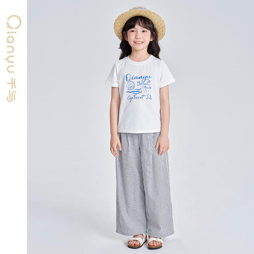 笛莎千与2025夏季新款女童时尚休闲短袖长裤两件套套装 商品图0