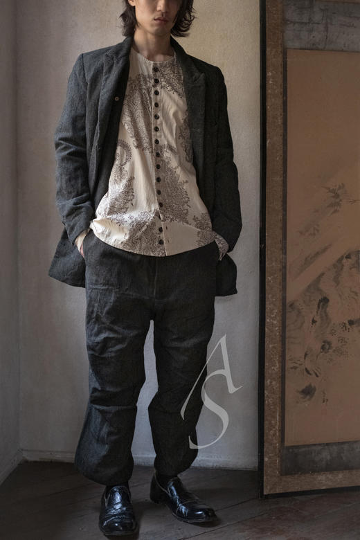 John Alexander Skelton  藤蔓图案手工织印棉无领衬衫 商品图1